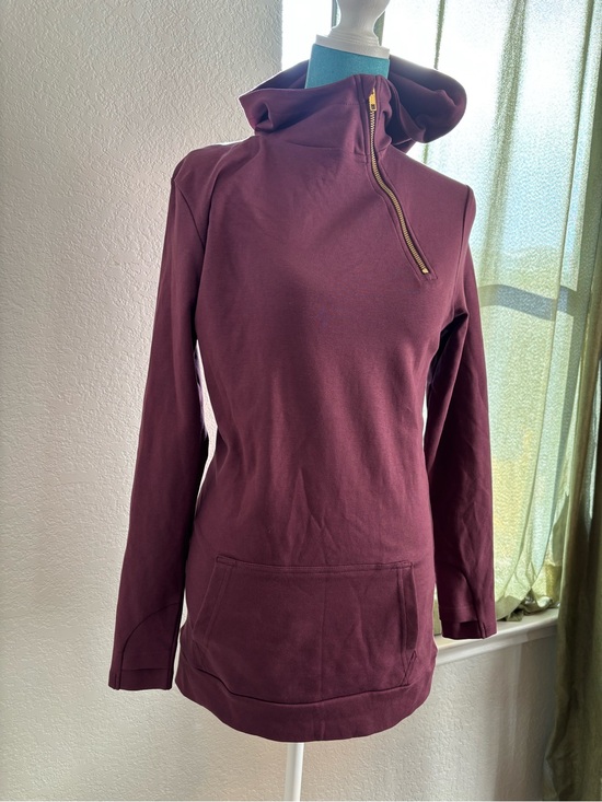 Lilly & Lottie Tops - Women's Burgundy Asymmetrical Zip Hoodie with Funnel Neck